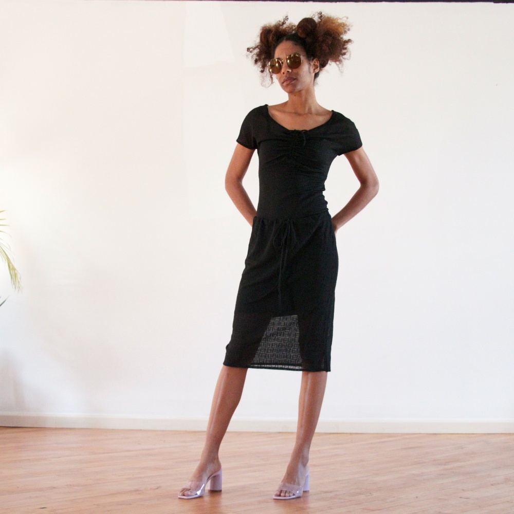 vtg fendi sheer zucci print 2-piece skirt set